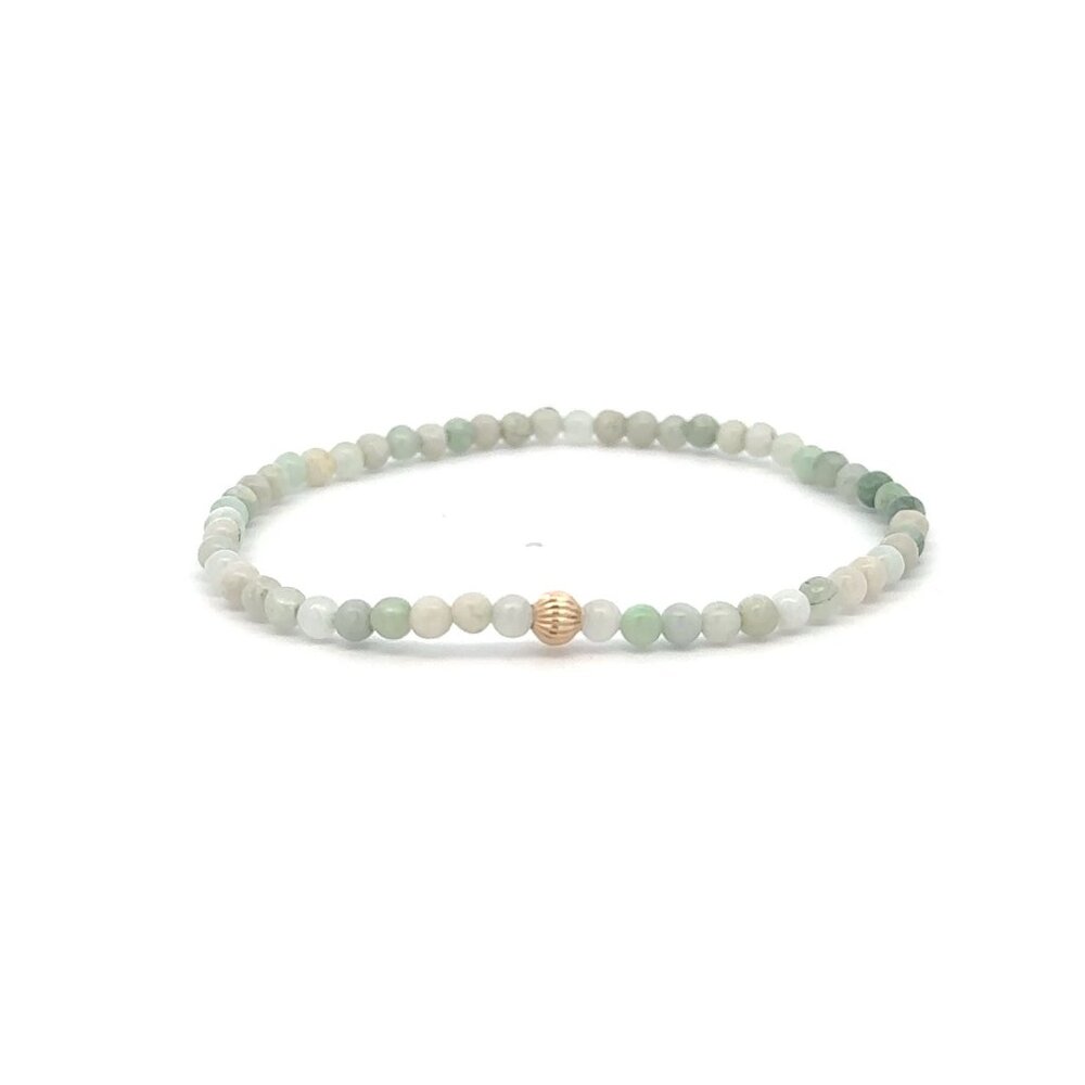 Burmese Jade Mini Beaded Stretch Bracelet with 14K Gold Corrugated Accent Bead